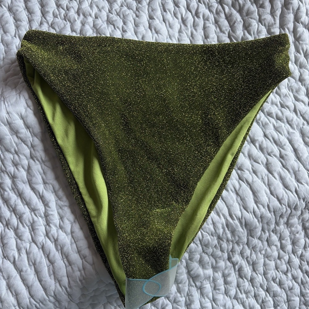 ASOS DESIGN High Waist Bikini Bottom Womens Size 4 Olive Green Metallic Glitter